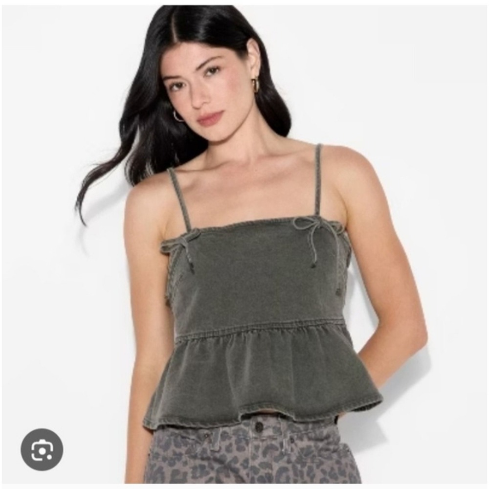 Women's Denim Peplum Cami Top Size M Y2K Chic Trendy Distressed Denim Festival
